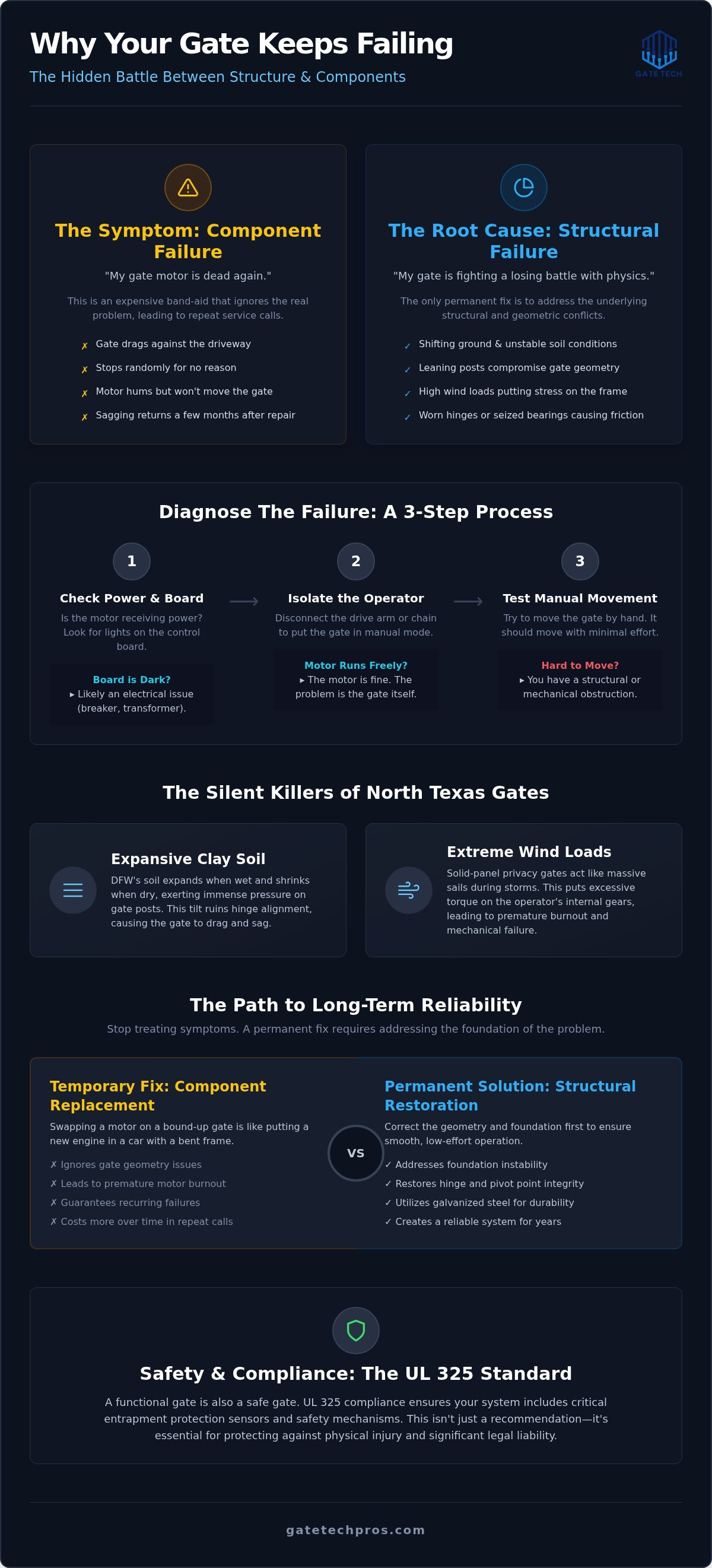 Professional Gate Repairs: Structural Diagnostics and Mechanical Restoration infographic