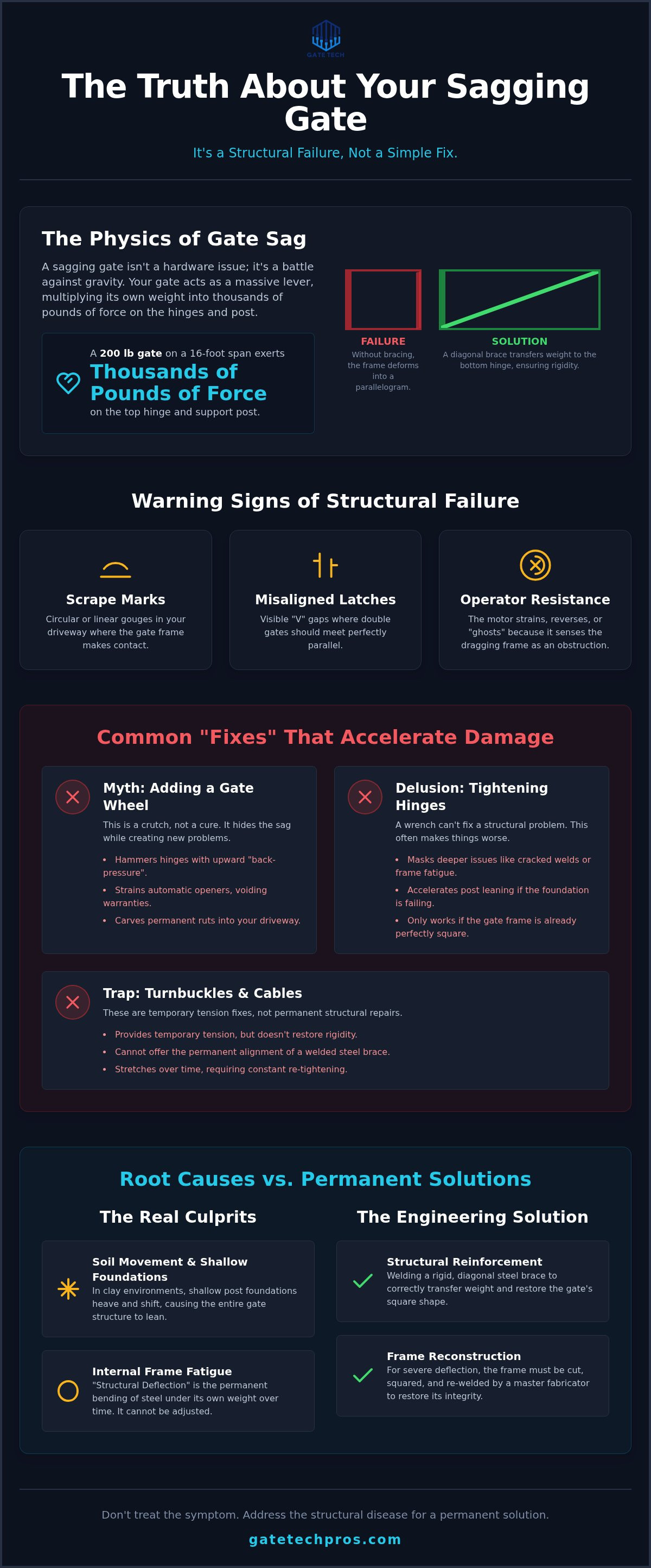 Why Your Driveway Gate is Sagging: Myth-Busting the Quick Fixes infographic
